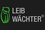 Grünes Eulen-Logo mit "LEIB WÄCHTER" Schriftzug auf schwarzem Hintergrund.