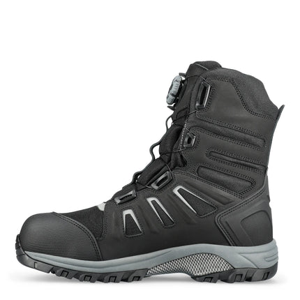 BRYNJE Arctic S7L Sicherheitsstiefel: Schwarzer Winterstiefel mit BOA® Fit System, grauer Sohle und Reflexdetails.