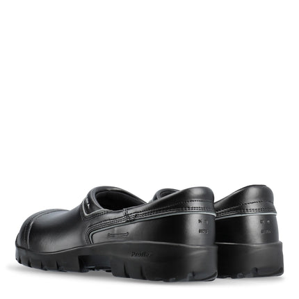 Schwarze SIKA Proflex S3L Sicherheitsclogs aus Permair® Leder mit robuster Sohle.