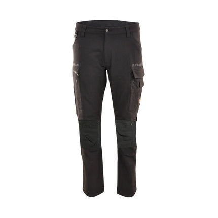 Schwarze Hans Schäfer Bundhose Herakles mit 4-Wege-Stretch, Kniepolstertaschen und Cargotaschen.