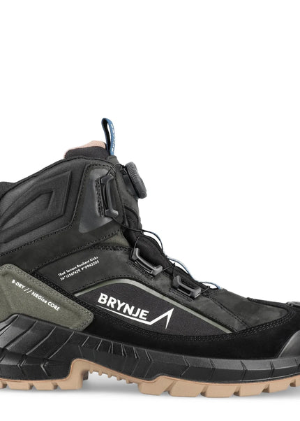 BRYNJE TReK B-dry S7S wasserdichter Sicherheitsstiefel in Schwarz mit BOA Verschluss und beiger Sohle.