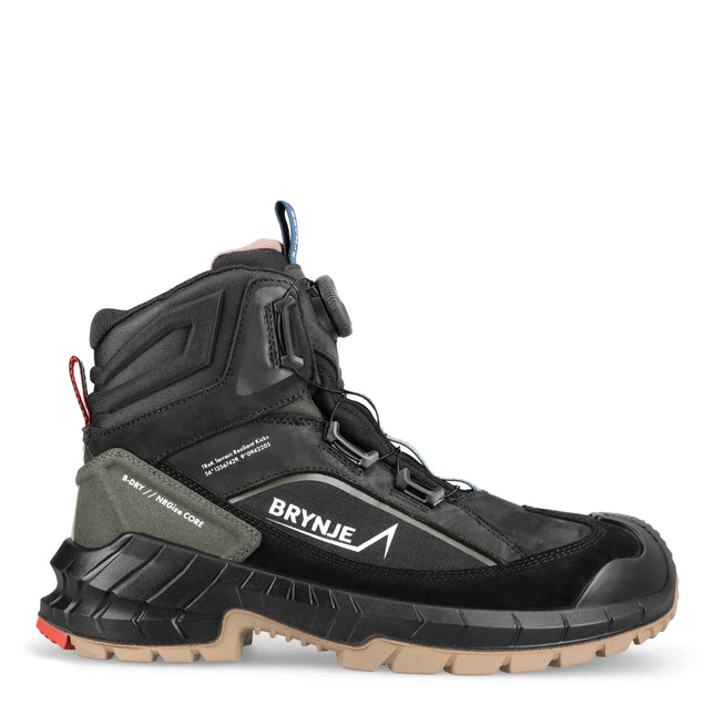 BRYNJE TReK B-dry S7S wasserdichter Sicherheitsstiefel in Schwarz mit BOA Verschluss und beiger Sohle.