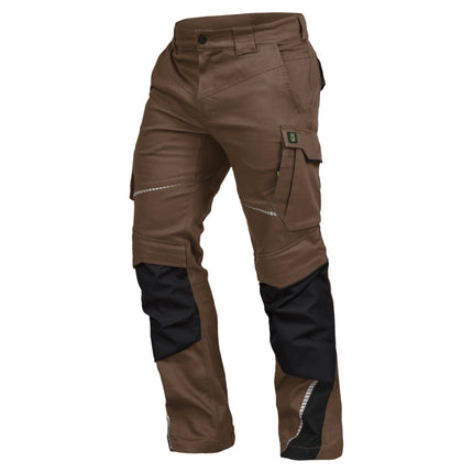 Braune Leibwächter FLEX Bundhose mit Stretch, schwarzen Kniepolstern und Reflektoren.
