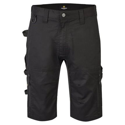 Schwarze Hans Schäfer Apollon Arbeitsshorts mit 4-Wege-Stretch, D-Ring und verstärkten Taschen.