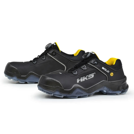 Schwarze HKS Speed 1 VTP BOA Sicherheitshalbschuhe mit gelbem Innenfutter und Drehverschluss.