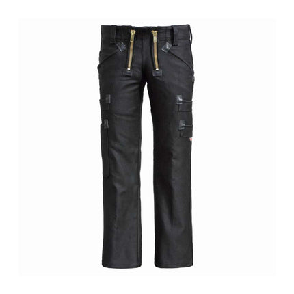 Schwarze EIKO Zunfthose Biker mit goldenen Reißverschlüssen, robustem Doppelpilot und praktischen Taschen.