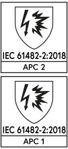 Beispiel Icons mit welchen Hersteller ihre nach IEC 61842-2:2018 zertifizierte Kleidung markieren